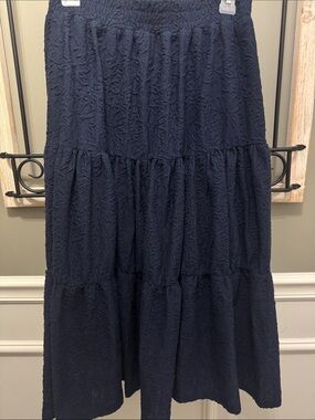 MICHAEL Michael Kors Navy Tiered Eyelet Maxi Skirt small flowy